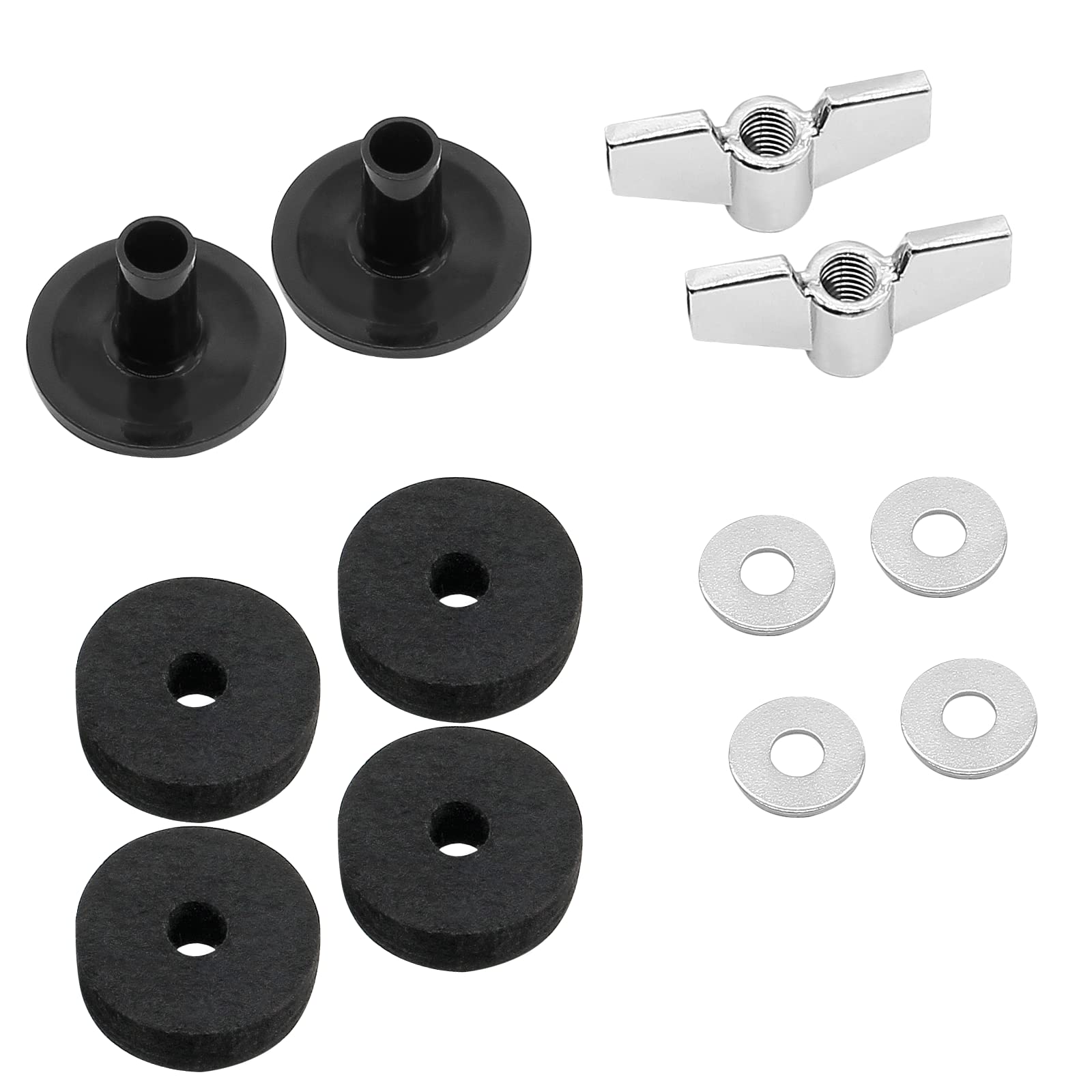 Biaungdo 12 Pcs Cymbal Replacement Accessories, Cymbal Felts Hi-hat Felt Cymbal Cup Cymbal Stand Sleeve with Cymbal Washer and Base, Wing Nuts Peplacement for Drum(Black)