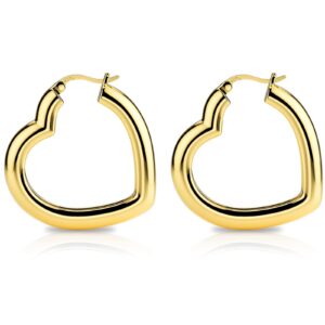 Gold Heart Earrings for Women Trendy Chunky Gold Hoop Earrings Hypoallergenic Earrings Thick Heart Hoop Earring Lover Valentines Day Great Mother Gifts