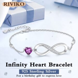 RIVIKO Infinity Love Heart Symbol Charm Bracelet for Women 925 Sterling Silver Adjustable Birthday Valentine’s Day Christmas Jewelry Gift for Mom Women Wife Her Friends