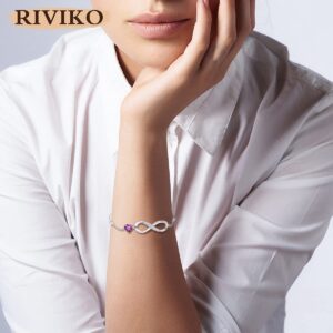 RIVIKO Infinity Love Heart Symbol Charm Bracelet for Women 925 Sterling Silver Adjustable Birthday Valentine’s Day Christmas Jewelry Gift for Mom Women Wife Her Friends