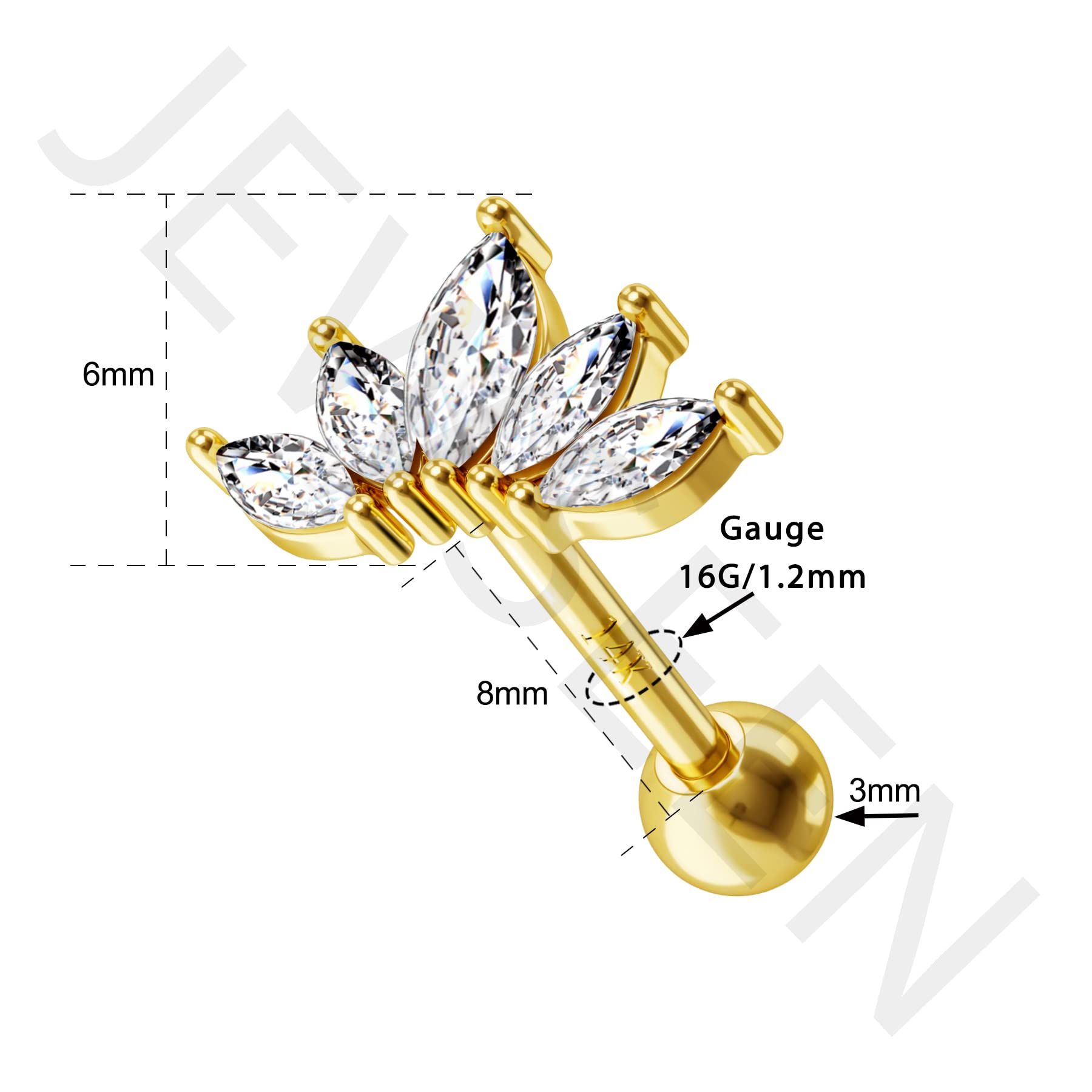 Jewseen 14K Gold Cartilage Earring CZ Helix Piercing Jewelry 16g Helix Stud Helix Earring Crown Tragus Earrings