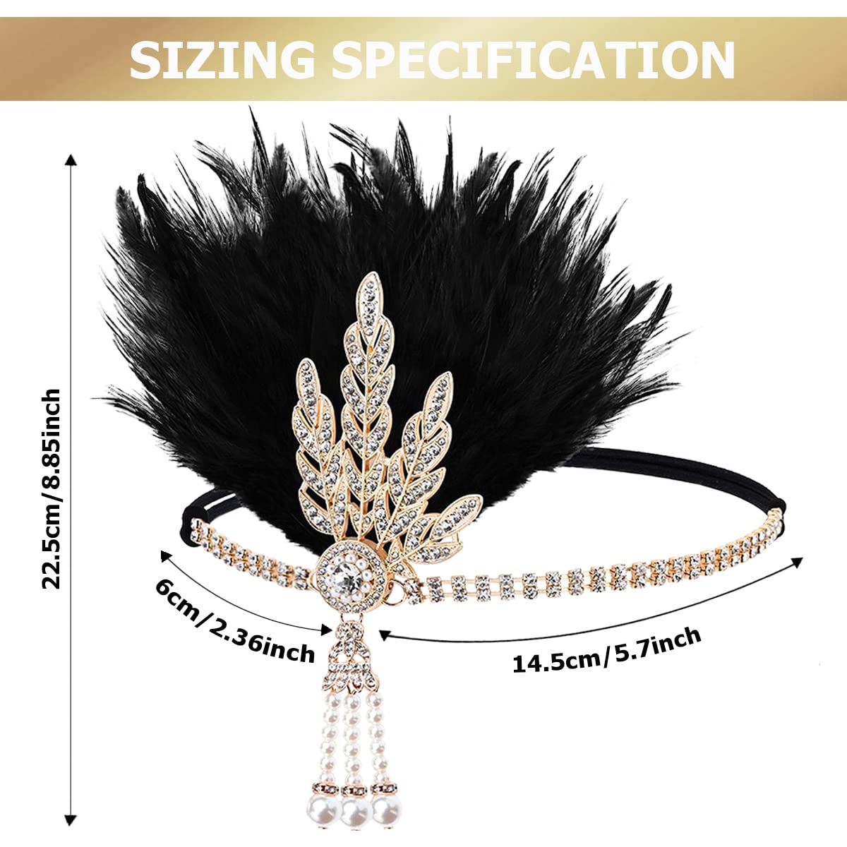 FERCAISH 1920s Flapper Headband, Roaring 20s Black Crystal Headband Bachelor Party Headband, Great Hair Accessories for Women