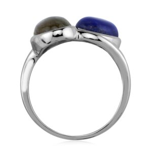 Silvershake Natural Blue Lapis Lazuli and Labradorite 9X7mm 925 Sterling Silver Casual Contemporary Cabochon Ring Size 7