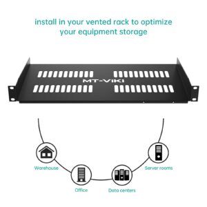 MT-VIKI 2-Pc 19 inch Rack Shelf, 1U Server Rack Shelf 10" Deep, Universal Vented Rack Mount Cantilever Tray for Rack & Cabinet (2-Packs)