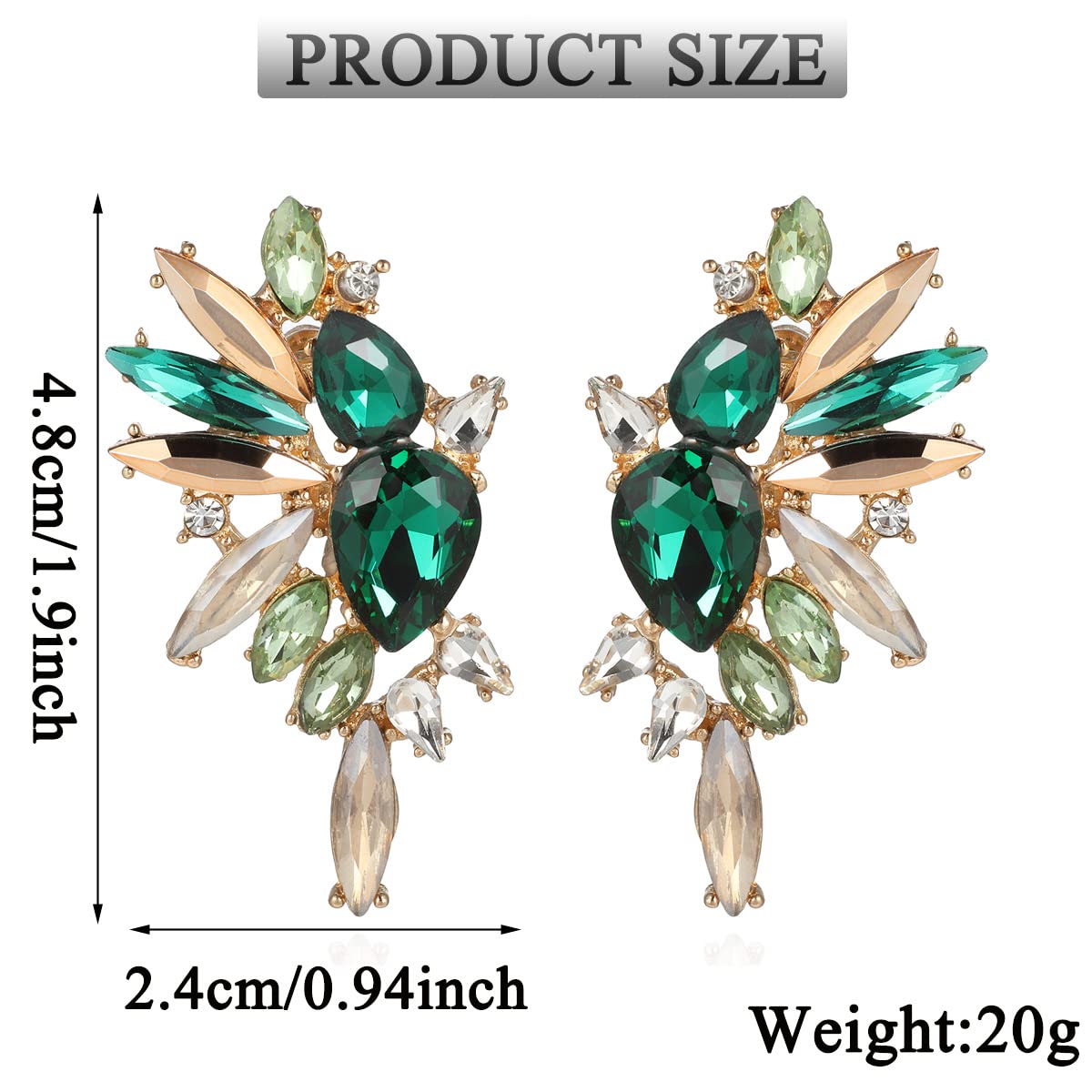 Met-edianger Green Gold Rhinestone Statement Earrings Retro Vintage Crystal Drop Dangle Earrings for Women