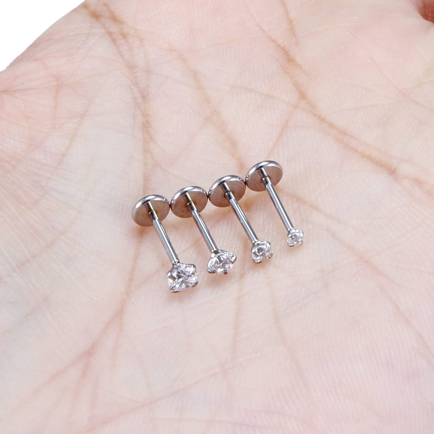 Lcolyoli 20G Threadless Push in Nose Rings for Women Diamond CZ 1.5mm 2mm 2.5mm 3mm Surgical Steel Nose Studs Pushin Nose Piercings Nostril Jewelry 4PCS