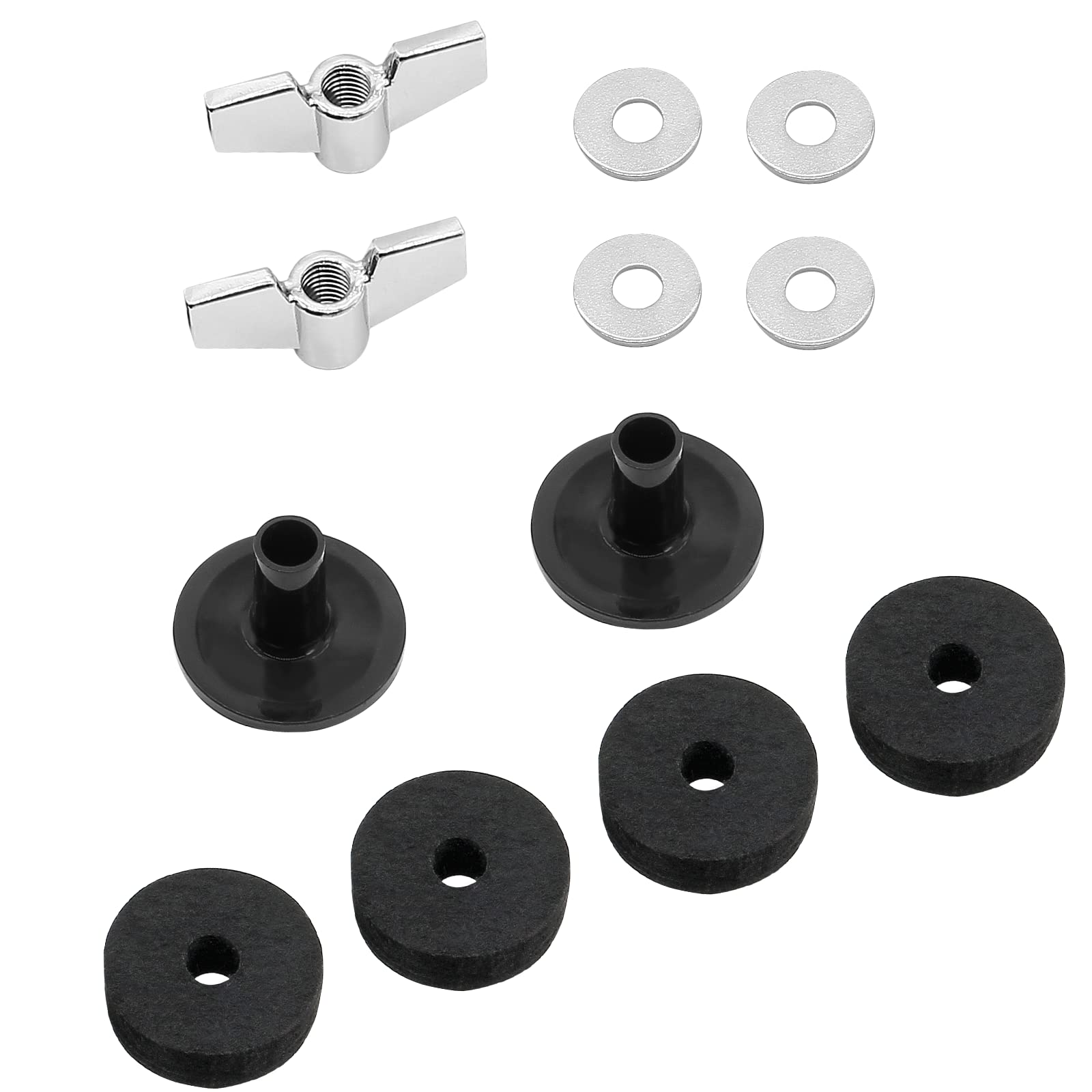 Biaungdo 12 Pcs Cymbal Replacement Accessories, Cymbal Felts Hi-hat Felt Cymbal Cup Cymbal Stand Sleeve with Cymbal Washer and Base, Wing Nuts Peplacement for Drum(Black)