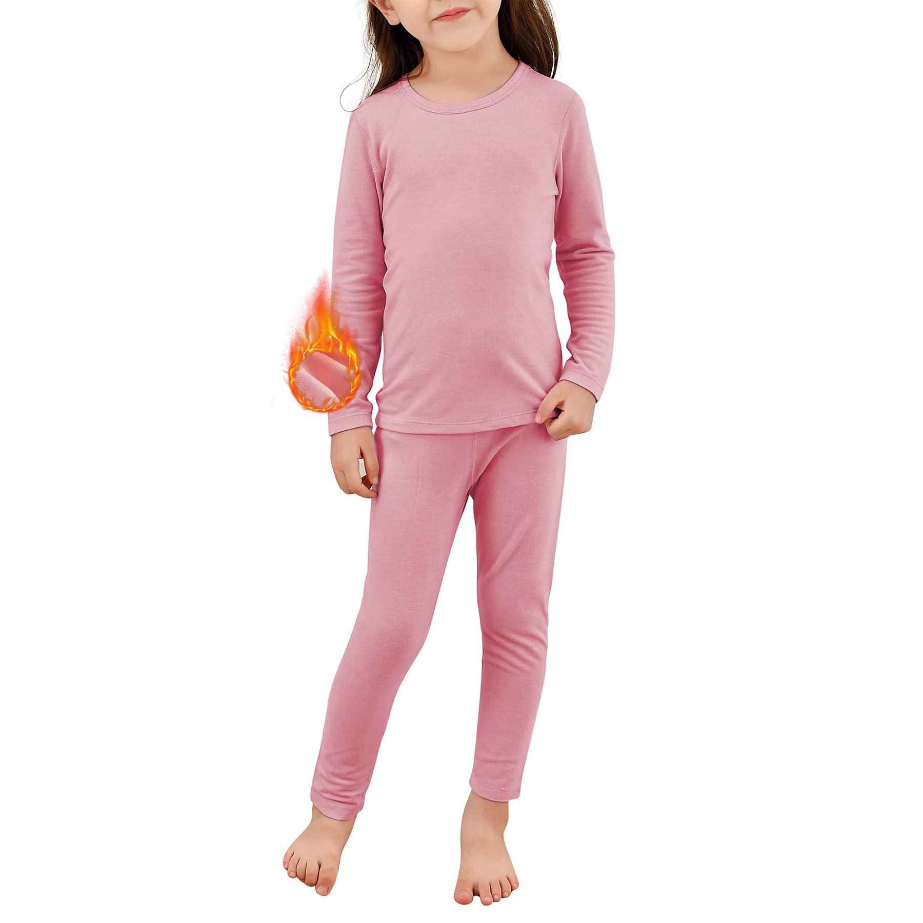 Zando Girls Thermal Underwear Set Toddler Fleece Base Layer Kids Long Johns Thermal Set Girls Ultra Soft Kids Thermal Set Girls Underwear Light Pink Medium (90)/2T