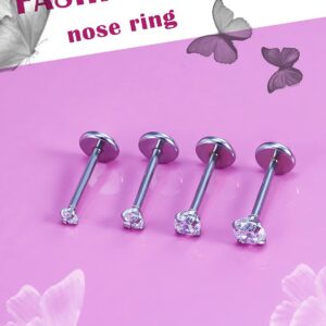 Lcolyoli 20G Threadless Push in Nose Rings for Women Diamond CZ 1.5mm 2mm 2.5mm 3mm Surgical Steel Nose Studs Pushin Nose Piercings Nostril Jewelry 4PCS