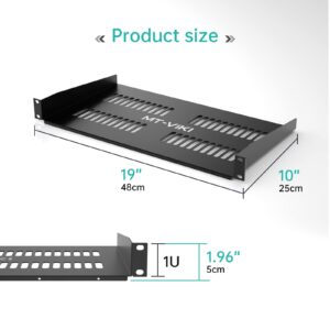 MT-VIKI 2-Pc 19 inch Rack Shelf, 1U Server Rack Shelf 10" Deep, Universal Vented Rack Mount Cantilever Tray for Rack & Cabinet (2-Packs)