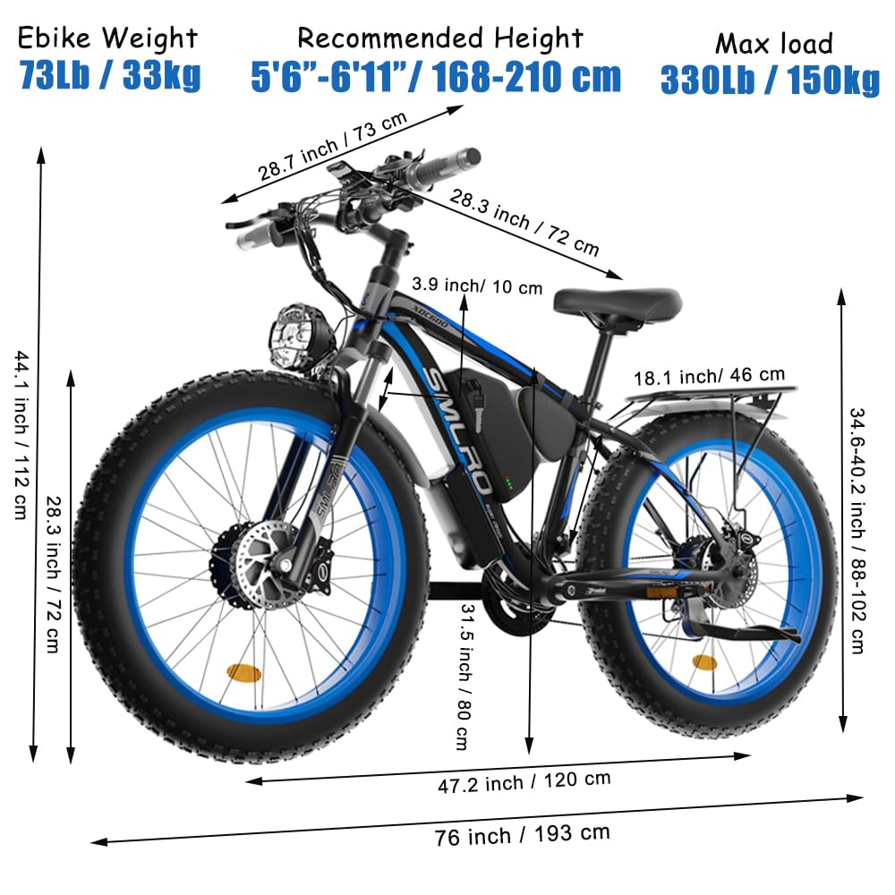 Tiemahun (US Stock) SMLRO XDC600 Plus Dual Motor AWD 22.4AH 2000W 26" Fat Tire Electric Bike 35MPH, 21 Speed Mountain Ebike Suspension with Lock Hydraulic Disc Brakes, Ebikes for Adults (White & Red)