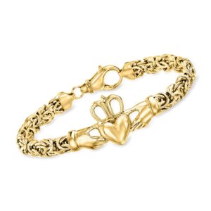 Ross-Simons 18kt Gold Over Sterling Claddagh Byzantine Bracelet. 7 inches