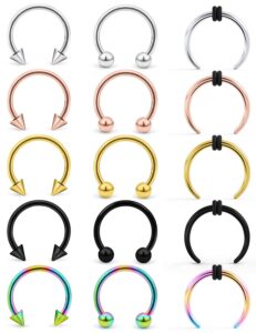 lcolyoli 14g septum rings surgical steel 3/8"(10mm) horseshoe nose hoop ring septum piercing jewelry for women men