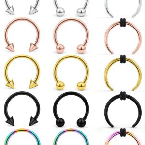 Lcolyoli 14G Septum Rings Surgical Steel 3/8"(10mm) Horseshoe Nose Hoop Ring Septum Piercing Jewelry for Women Men