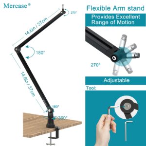 Mercase Boom Arm, Foldable Desktop Metal Mic Stand, Adjustable Scissor Microphone Arm Stand with Desk Mount Clamp, Hidden Cable Trough, 3/8" to 5/8" Adapter for Blue Yeti Snowball HyperX QuadCast