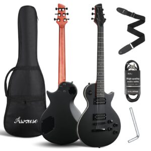 asmuse lp electric guitar kit 39 inch, solid body les paul electric guitar set for adults beginner with 2 volume/2 tone controls, 3-way pickup, black