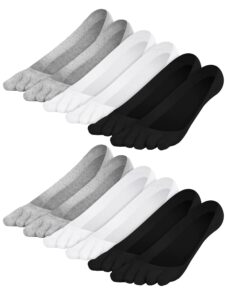 bencailor 6 pairs no show toe socks women low cut toe separator socks invisible liner boat breathable athletic cotton sock(black, white, gray)