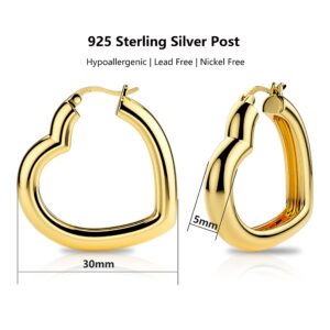 Gold Heart Earrings for Women Trendy Chunky Gold Hoop Earrings Hypoallergenic Earrings Thick Heart Hoop Earring Lover Valentines Day Great Mother Gifts