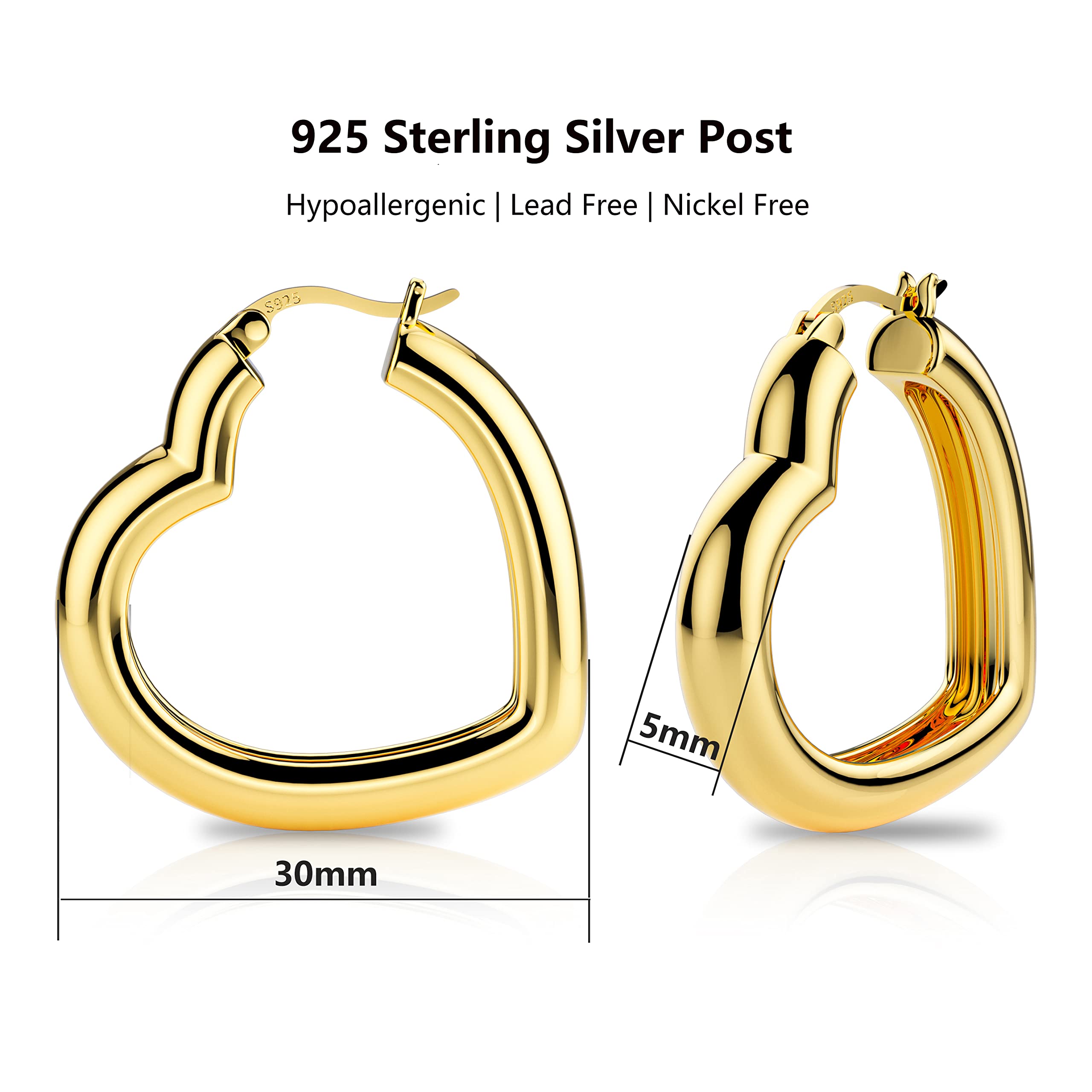 Gold Heart Earrings for Women Trendy Chunky Gold Hoop Earrings Hypoallergenic Earrings Thick Heart Hoop Earring Lover Valentines Day Great Mother Gifts