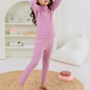 Zando Girls Thermal Underwear Set Toddler Fleece Base Layer Kids Long Johns Thermal Set Girls Ultra Soft Kids Thermal Set Girls Underwear Light Pink Medium (90)/2T