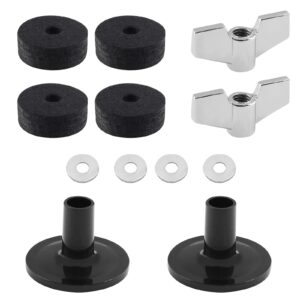 biaungdo 12 pcs cymbal replacement accessories, cymbal felts hi-hat felt cymbal cup cymbal stand sleeve with cymbal washer and base, wing nuts peplacement for drum(black)