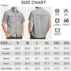 Anteef Men's Short Sleeve Fishing Hiking UPF 50+ Safari Shirts, Quick Dry SPF UV Sun Protection Cooling Shirts(5031 Light Gray M)