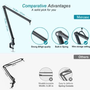 Mercase Boom Arm, Foldable Desktop Metal Mic Stand, Adjustable Scissor Microphone Arm Stand with Desk Mount Clamp, Hidden Cable Trough, 3/8" to 5/8" Adapter for Blue Yeti Snowball HyperX QuadCast