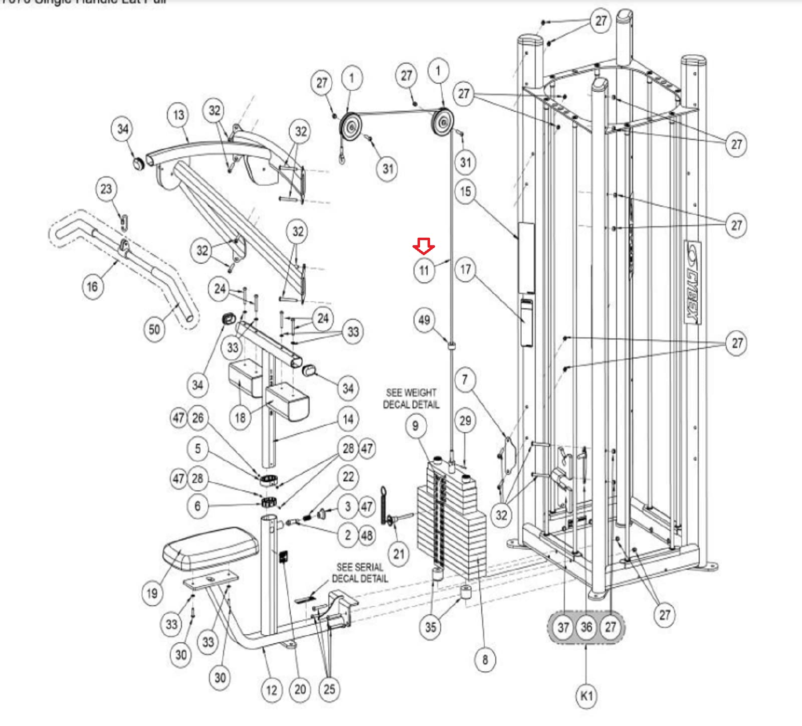 Cable Assembly 17070-002 Works with Cybex Jungle Gym LAT Pull - 17070-01 Strength System