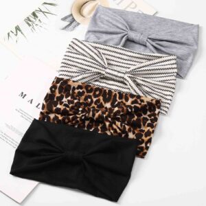 Acenail Wide Headbands Women Non Slip Knotted Turban Headband Boho Elastic Leopard Hairbands Workout Running Yoga Hair Scarfs Bohemian Head Wraps Fashion Hair Accessories for Women 4Pcs (#1 Casual)