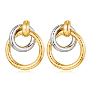 woworama gold double circle drop earrings for women two-tone gold silver dangle hoop earrings geometric round circle hoop earrings trendy lightweight statement earrings