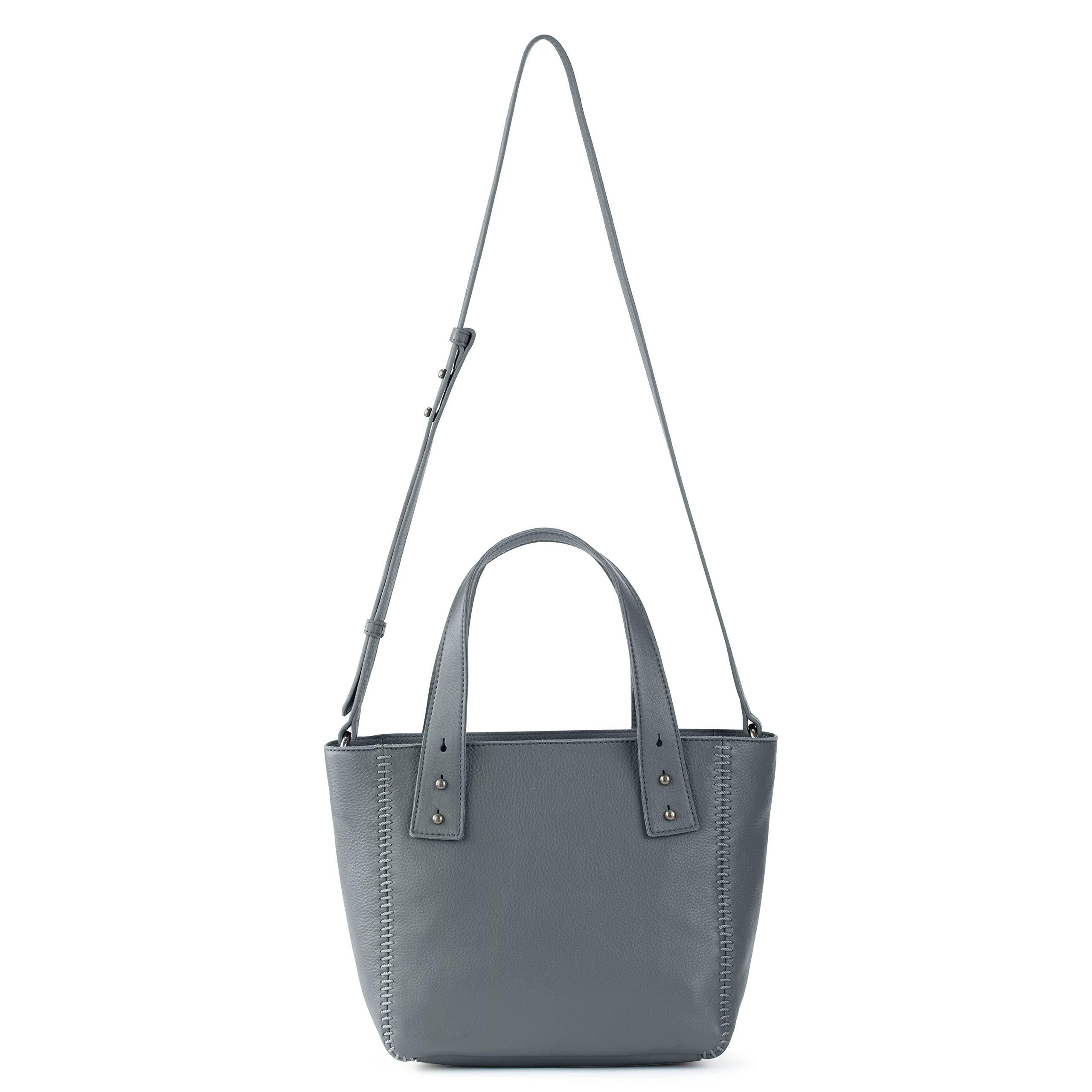 The Sak Liv Satchel in Leather, Large Purse with Removable, Convertible Straps, Dusty Blue