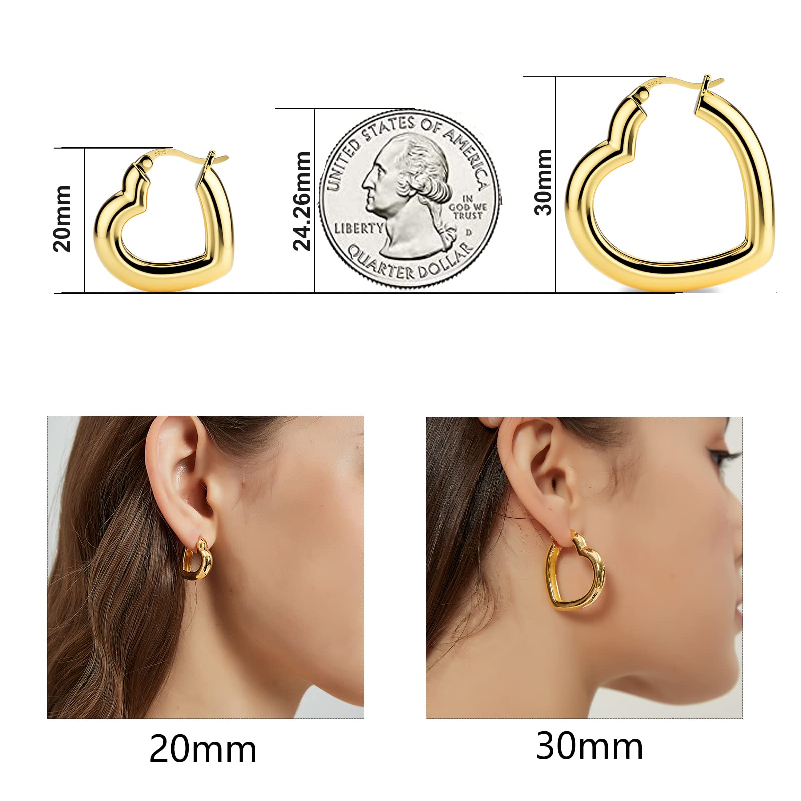 Gold Heart Earrings for Women Trendy Chunky Gold Hoop Earrings Hypoallergenic Earrings Thick Heart Hoop Earring Lover Valentines Day Great Mother Gifts