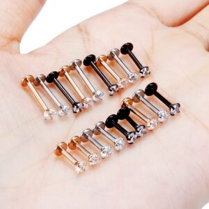 Ftovosyo Medusa Piercing Jewelry 18PCS Labret Jewelry Monroe Lip Rings Surgical Steel Cartilage Earring Tragus Studs Helix Piercing Jewelry for Women Men Silver-tone Black Rose Gold