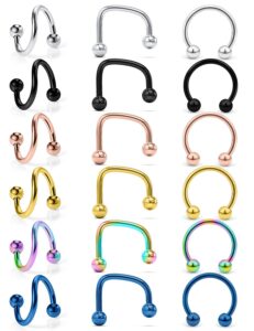 lcolyoli 16g surgical steel lip rings hoop twist & c-shaped & horseshoe barbell labret jewelry snake bite piercing jewelry medusa piercing jewelry for women men 18 pieces