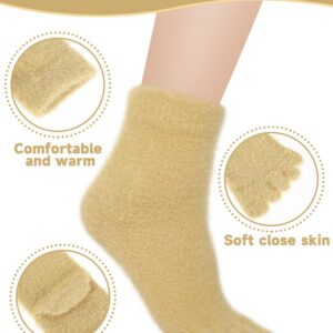 3 Pairs Women Toe Socks Fuzzy Toe Socks Warm Winter Toe Socks Five Toe Socks for Women Men, Size 5-8(Black, White, Beige)