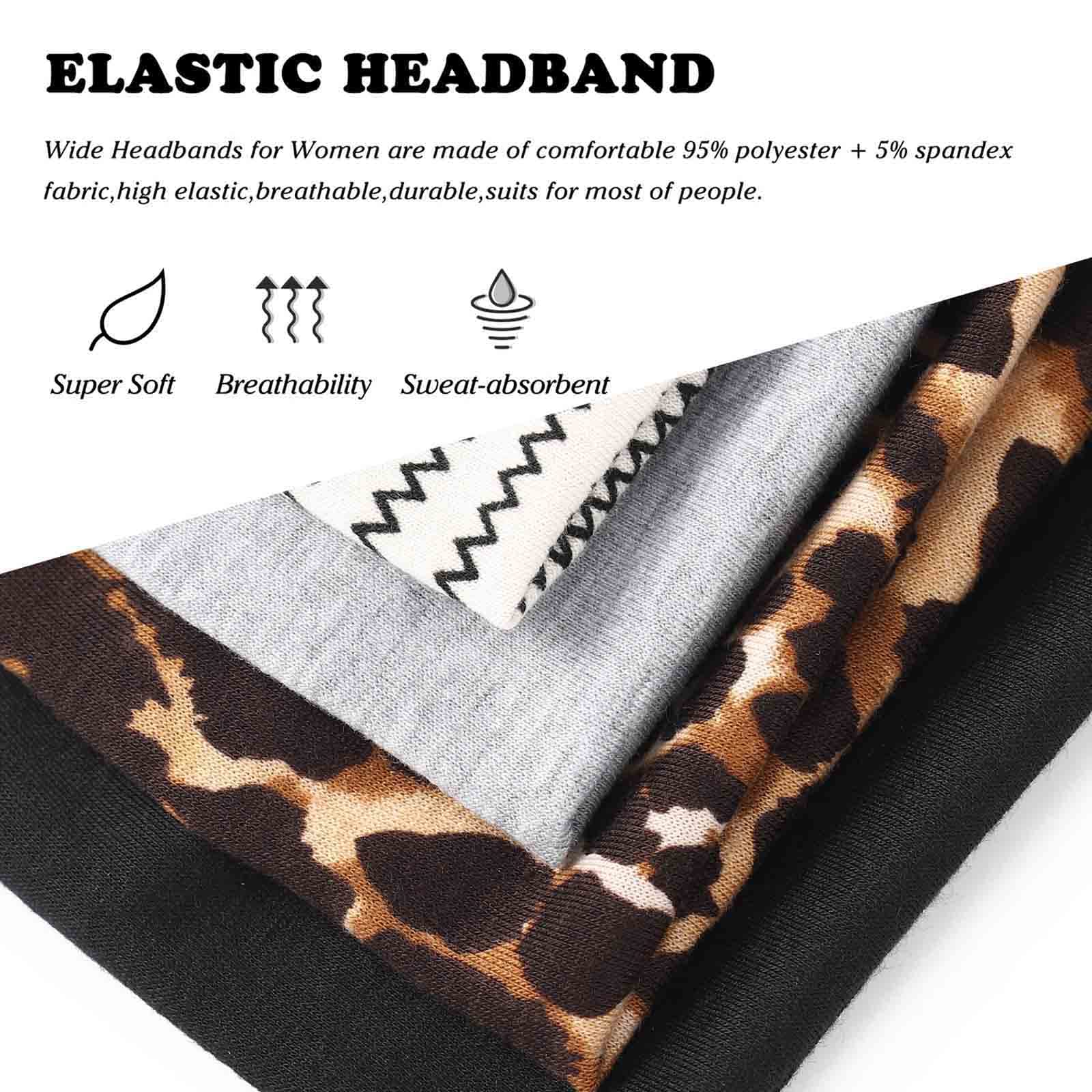 Acenail Wide Headbands Women Non Slip Knotted Turban Headband Boho Elastic Leopard Hairbands Workout Running Yoga Hair Scarfs Bohemian Head Wraps Fashion Hair Accessories for Women 4Pcs (#1 Casual)