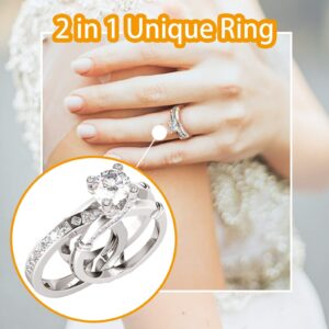 Set and 2 in with Zircon Fashion Versatile 1 Creative Ring Combination Ring Rings (Silver-B, 11)