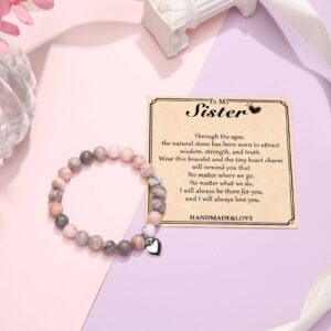 Jewelry&Card Mothers Day Gifts for Sister, Natural Stone Sister Bracelet, Sisters Gifts from Sister, Sister Birthday Gift Ideas