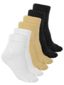 3 pairs women toe socks fuzzy toe socks warm winter toe socks five toe socks for women men, size 5-8(black, white, beige)