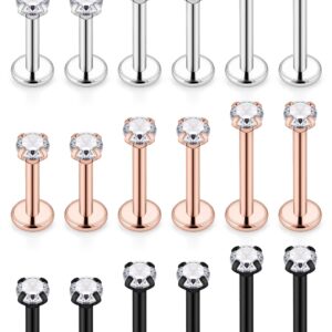 Ftovosyo Medusa Piercing Jewelry 18PCS Labret Jewelry Monroe Lip Rings Surgical Steel Cartilage Earring Tragus Studs Helix Piercing Jewelry for Women Men Silver-tone Black Rose Gold