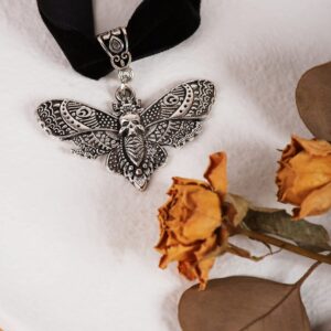 Sacina Goth Luna Moth Choker, Black Velvet Choker Necklace, Halloween Christmas New Year Jewelry Gift for Women