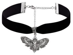 sacina goth luna moth choker, black velvet choker necklace, halloween christmas new year jewelry gift for women