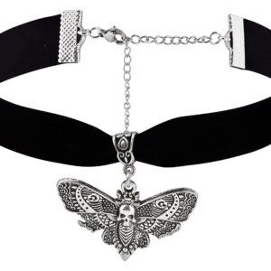 Sacina Goth Luna Moth Choker, Black Velvet Choker Necklace, Halloween Christmas New Year Jewelry Gift for Women