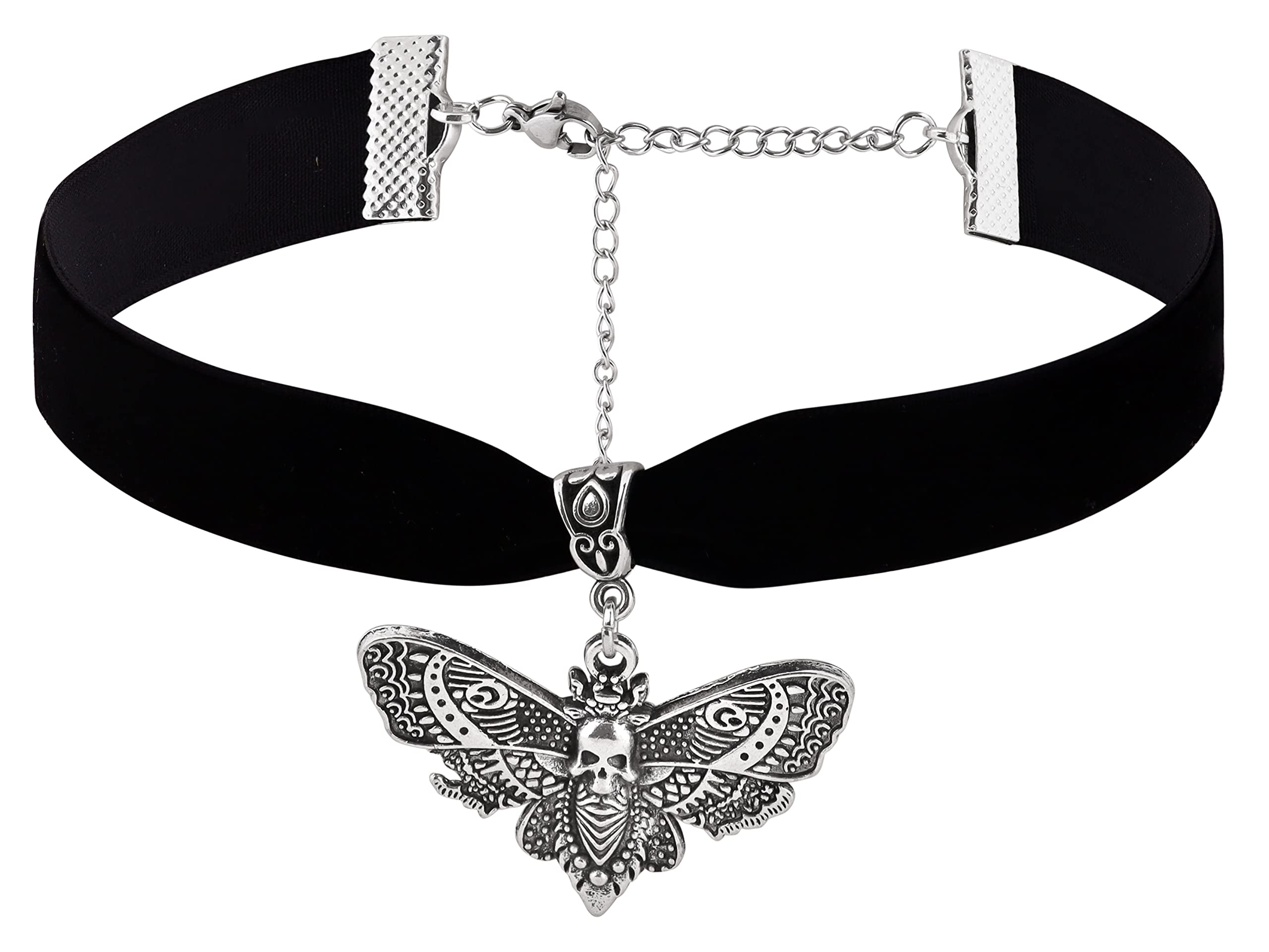 Sacina Goth Luna Moth Choker, Black Velvet Choker Necklace, Halloween Christmas New Year Jewelry Gift for Women