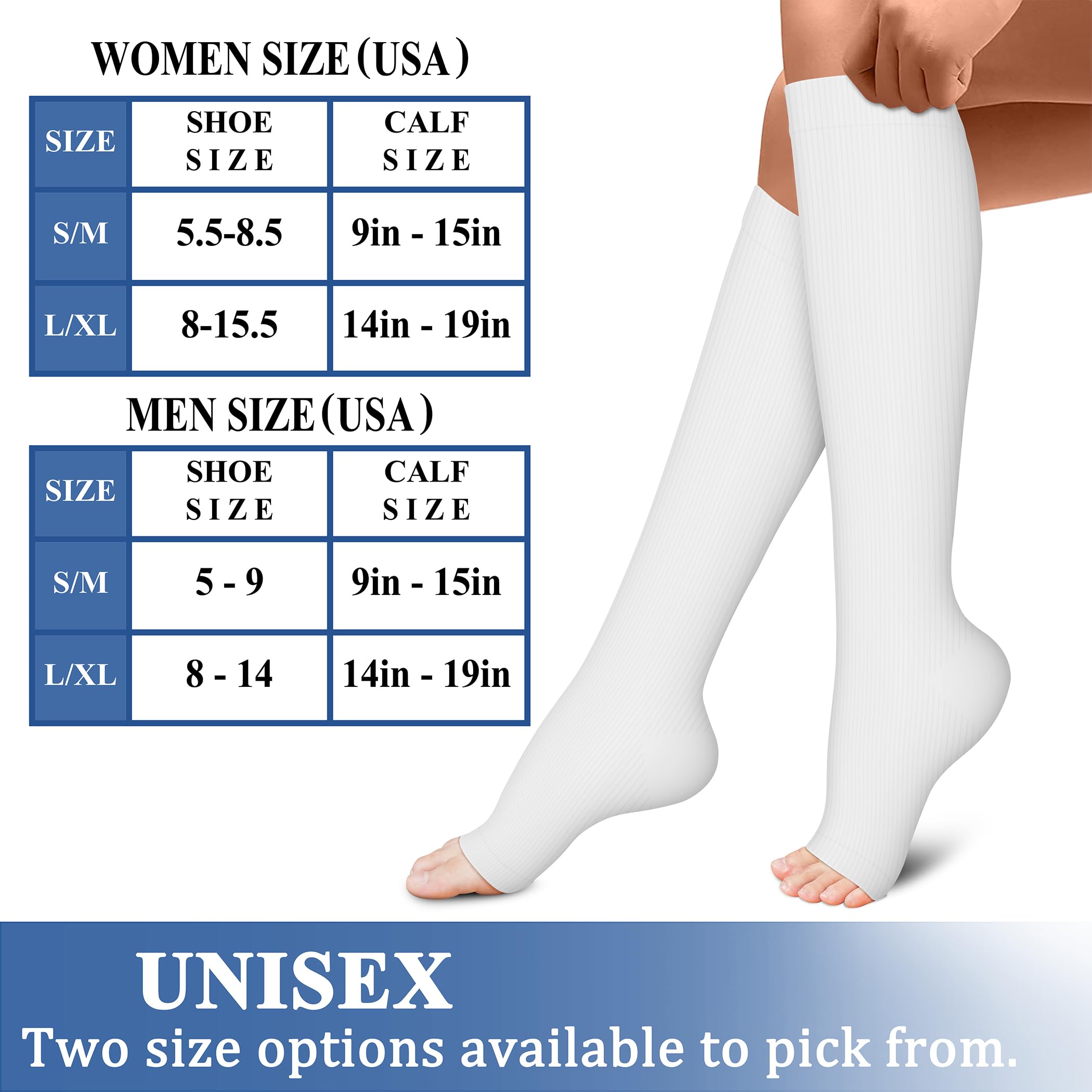 CHARMKING 3 Pairs Open Toe Compression Socks for Women & Men Circulation 15-20 mmHg is Best for All Day Wear Running Nurse (05 White/White/White, L/XL)