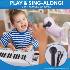 Pyle, Portable Digital Electronic Piano 37 Keys with Microphone & Carry Strap, Built-in Sustain Controller, Rechargeable Battery-Karaoke Keyboard Compact Musical Keytar White-PKBRD37WT.5