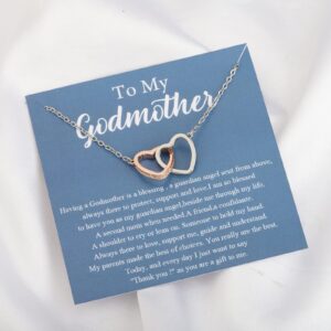 LQRI Godmother Necklace To My Godmother Gift Christian Jewelry Two Connected Heart Necklace Gift from Goddaughter Godson (godmother necklace)