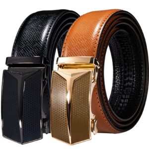 barry.wang mens belt leather 2pack,slide ratchet belt buckle dress casual gift adjustable,trim to fit