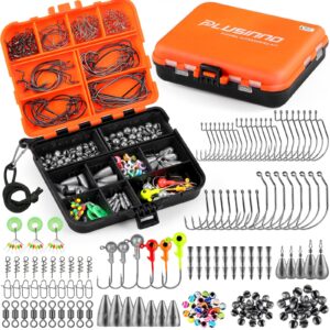 plusinno 201pcs fishing accessories kit, fishing tackle box with tackle included, fishing hooks, fishing weights, round split shot，fishing gear for bass, trout, catfish