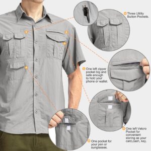 Anteef Men's Short Sleeve Fishing Hiking UPF 50+ Safari Shirts, Quick Dry SPF UV Sun Protection Cooling Shirts(5031 Light Gray M)